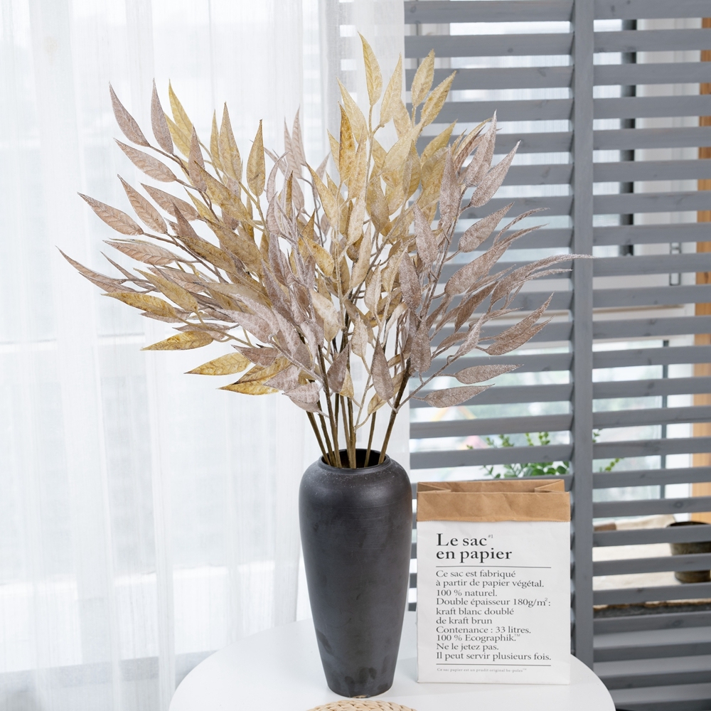 MW09102 Artificial flocking Olive Willow Leaves Eucalyptus Plant Branches for Floral Arrangement Bouquets Wedding Greenery Decor