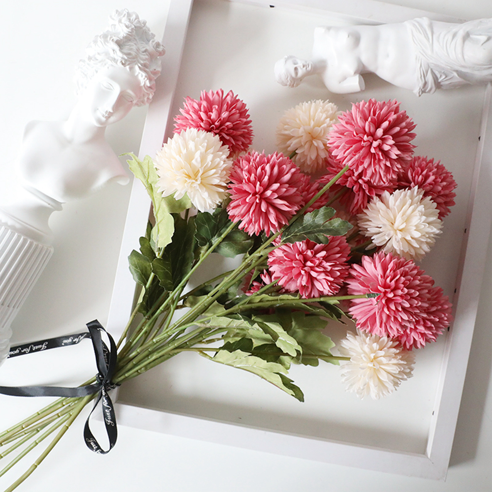 YC1019 Hot Selling Wedding Single Stem 3 Heads Fabric Artificial Ball Chrysanthemum For Wedding Supplies