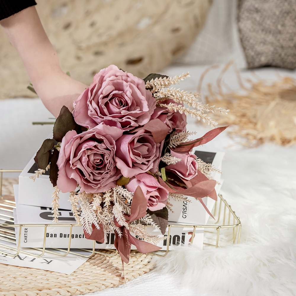 DY1-4375 Factory Direct Sale 2021 Decoration Home Artificial Rose*3 Bundle*7 For Wedding Decoration