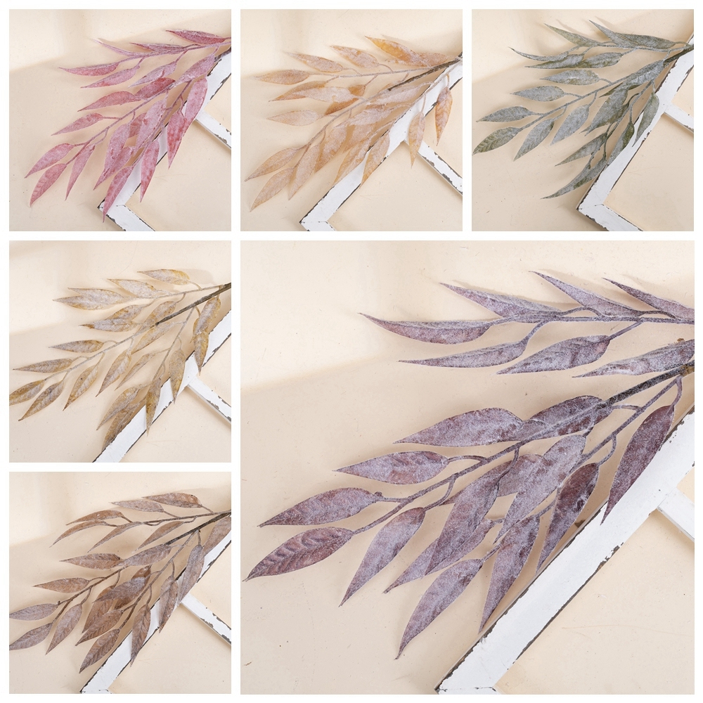 MW09102 Artificial flocking Olive Willow Leaves Eucalyptus Plant Branches for Floral Arrangement Bouquets Wedding Greenery Decor