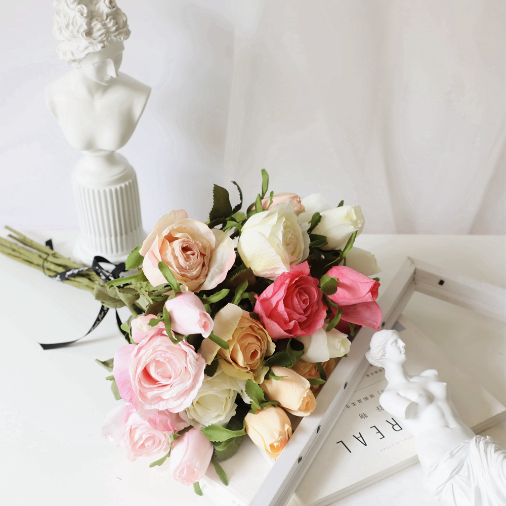 YC1029 Cheap dry burned single Fabric Blue One Head One Bud rose Garden Wedding Decoration