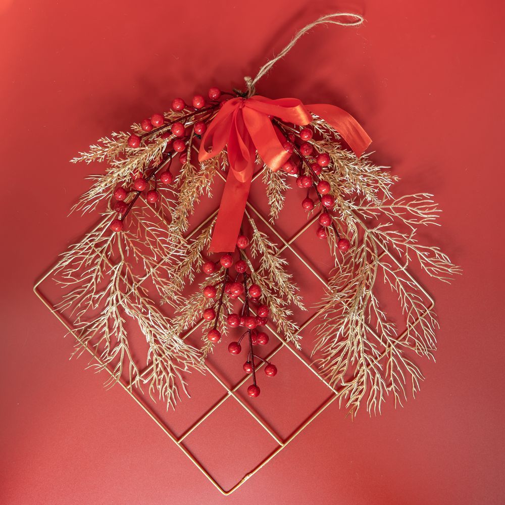 CF01085 Artificial Berry Checkered Wall Hanging New Design Christmas Picks Festive Decorations