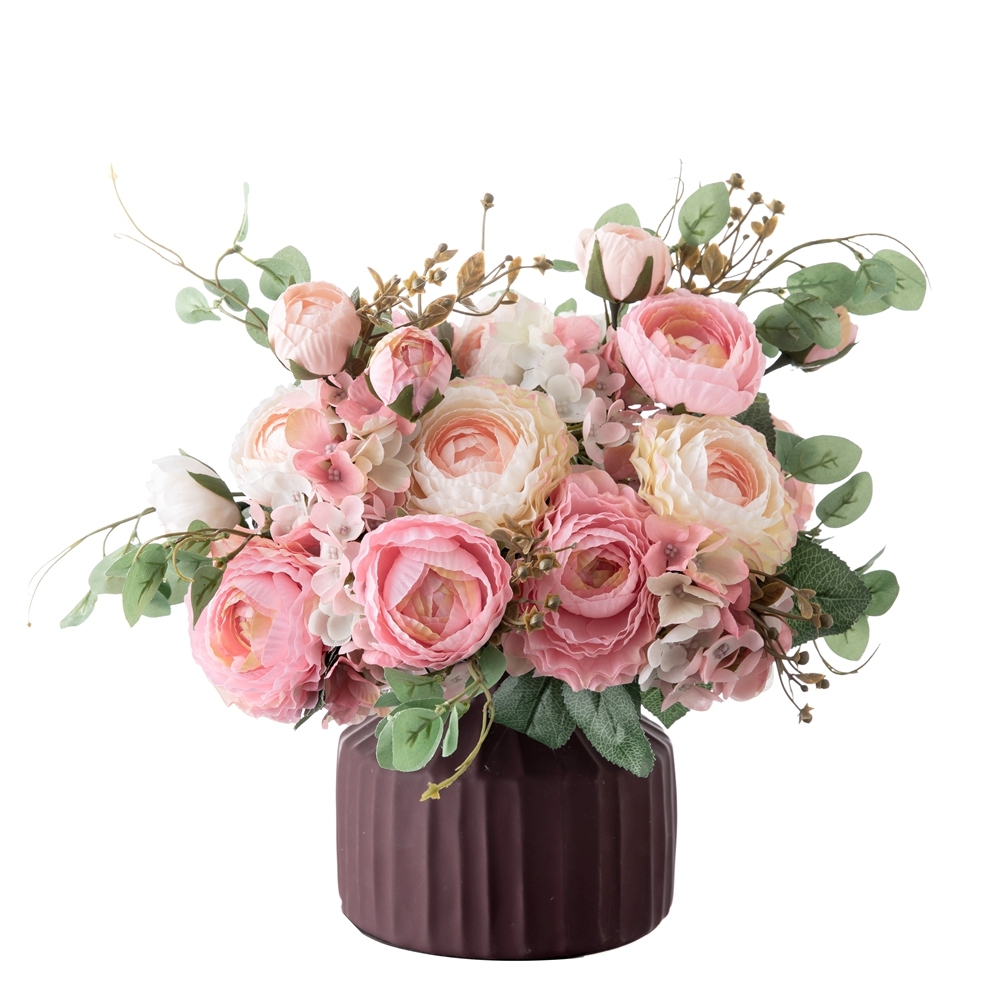 GF16384 Popular silk Ranunculus Hydrangea White Green flower Bridal for Decorative Flower