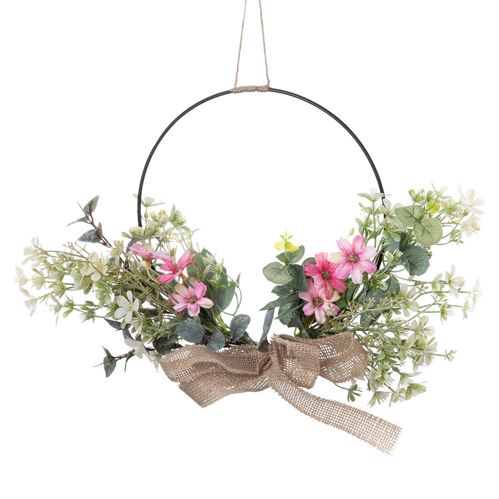 CF01223 Artificial Flower wreath Fabric Pink Chrysanthemum Half Iron Wreath for Wall Decor