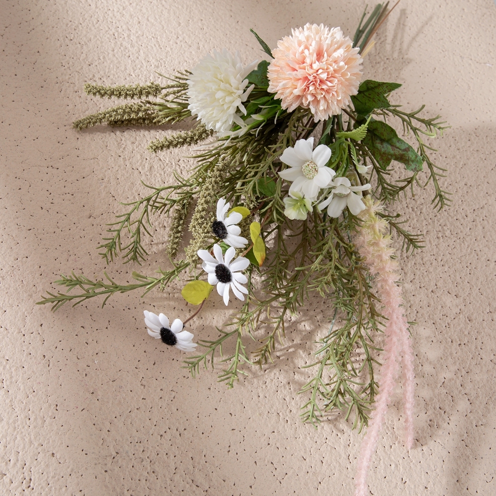 CF01256 Champagne White 2 Dandelions Ball Chrysanthemum with Daisy and Sage Artificial Flowers Bouquet for Home Wedding Decor