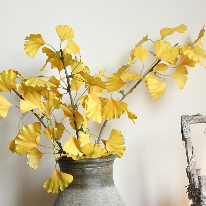 DY1-2575 Factory Direct Sale real touch Artificial Flower Plant Ginkgo Leaf yellow/green leaves for Flower Wall Backdrop