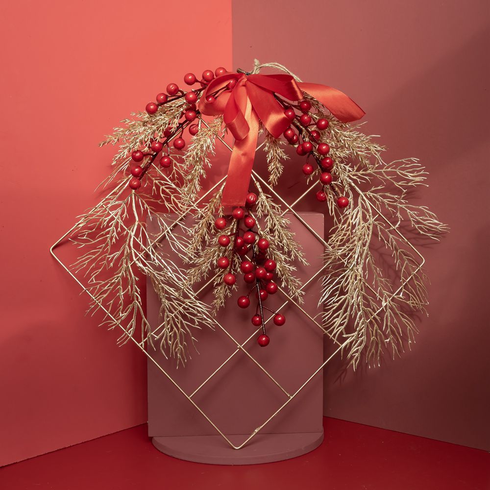 CF01085 Artificial Berry Checkered Wall Hanging New Design Christmas Picks Festive Decorations