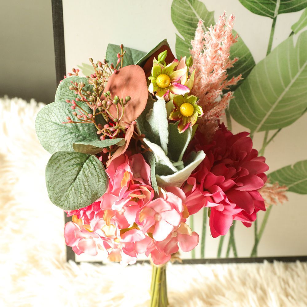 DY1-4043A New DesignBride Bouquet Lamb's Ear/Dahlia/Pampas/Eucalyptus bouquet For Wedding Supplies