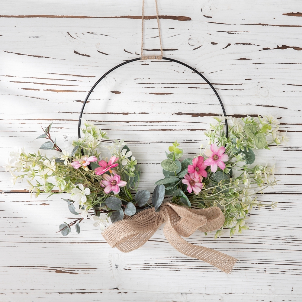 CF01223 Artificial Flower wreath Fabric Pink Chrysanthemum Half Iron Wreath for Wall Decor