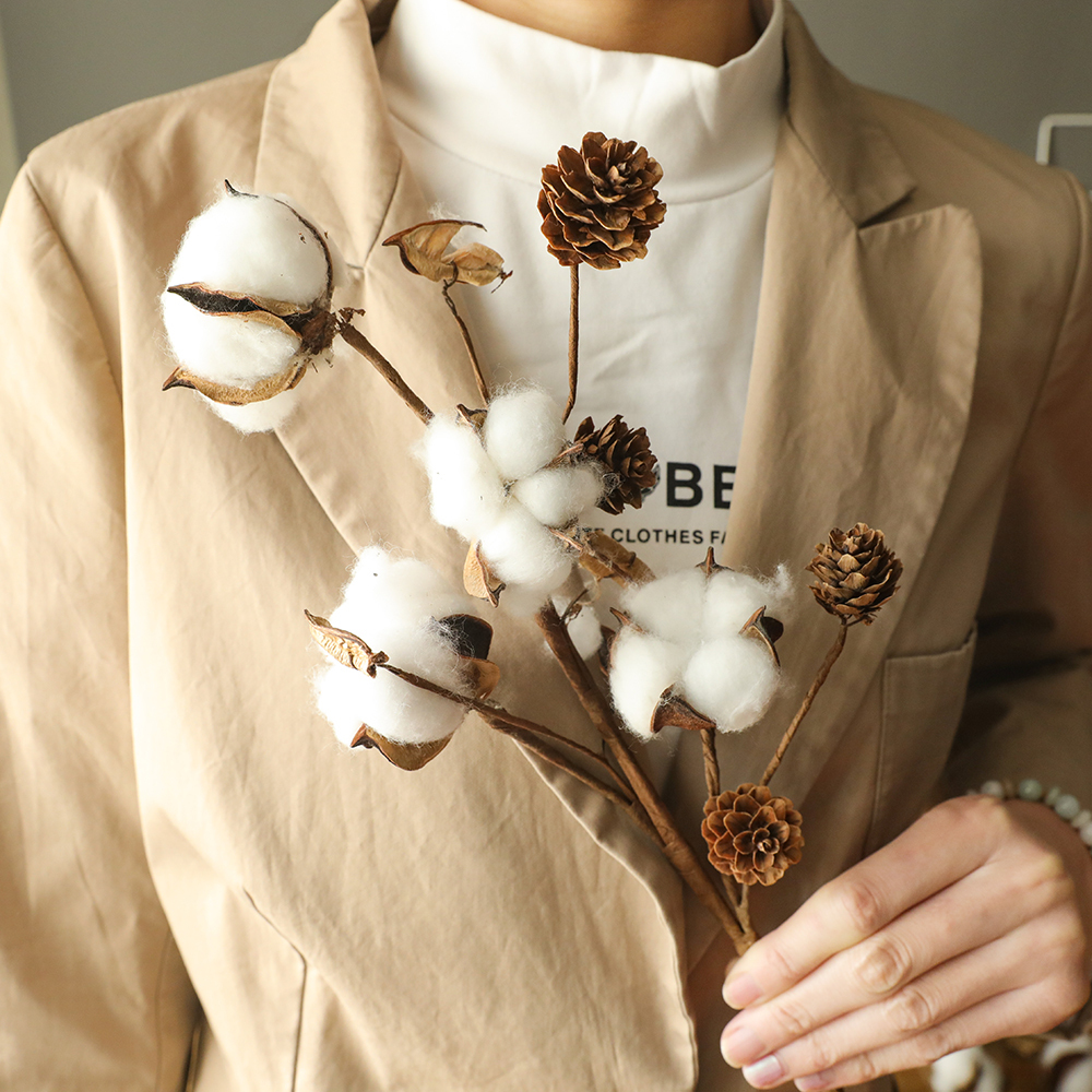 MW61208 Wholesale 4heads Artificial Flower Natural Cotton Branch Flower for Bridal Bouquet