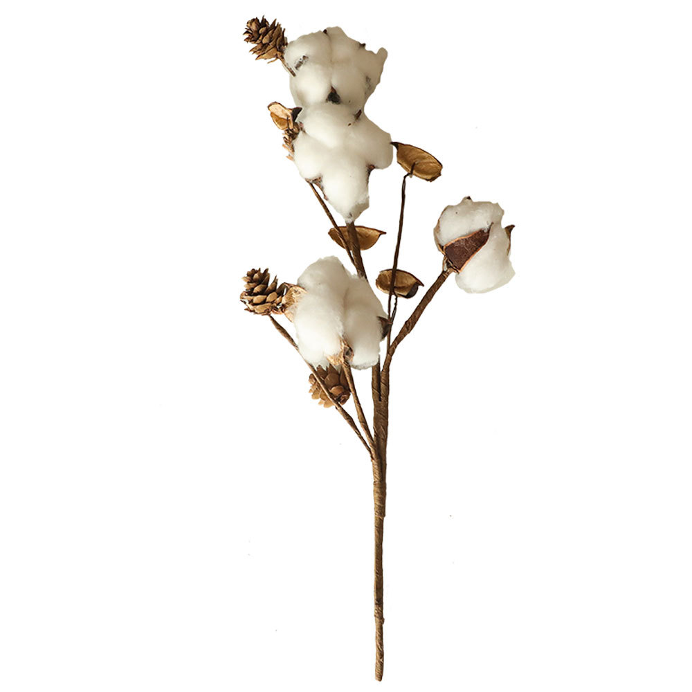 MW61208 Wholesale 4heads Artificial Flower Natural Cotton Branch Flower for Bridal Bouquet