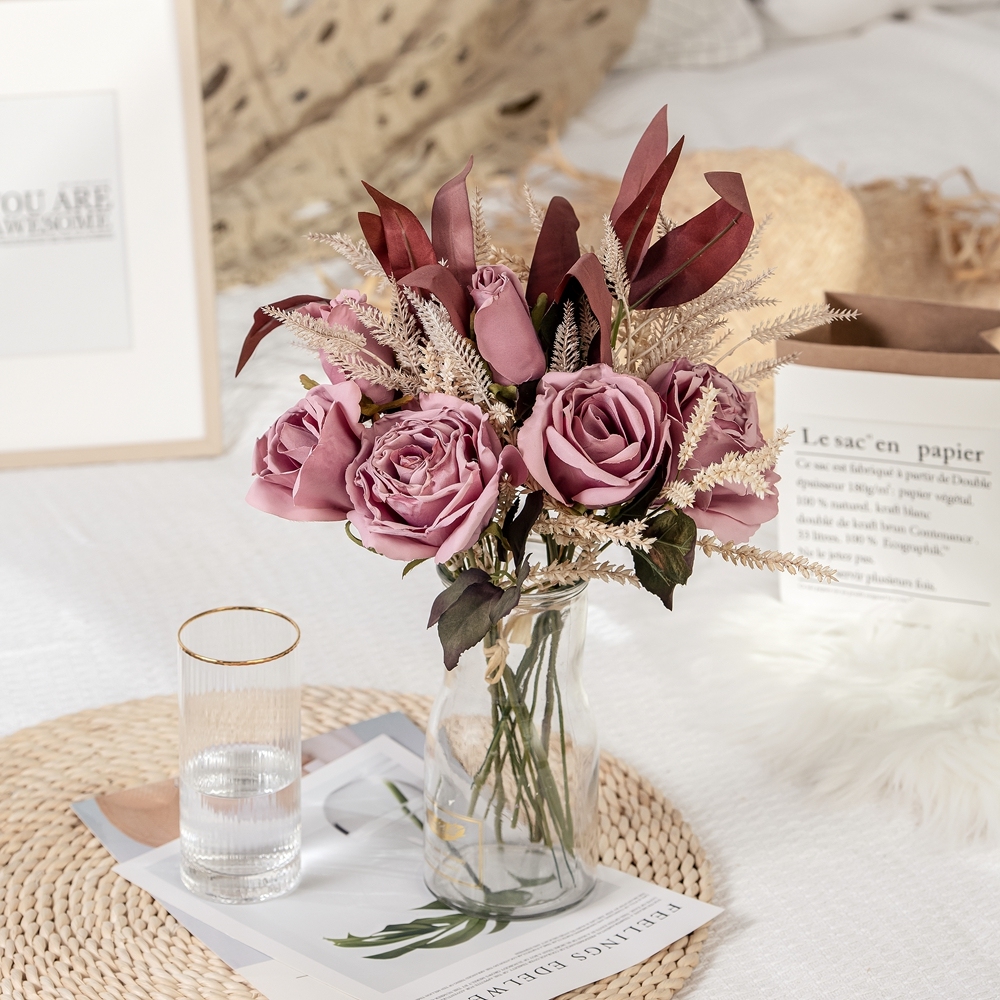 DY1-4375 Factory Direct Sale 2021 Decoration Home Artificial Rose*3 Bundle*7 For Wedding Decoration