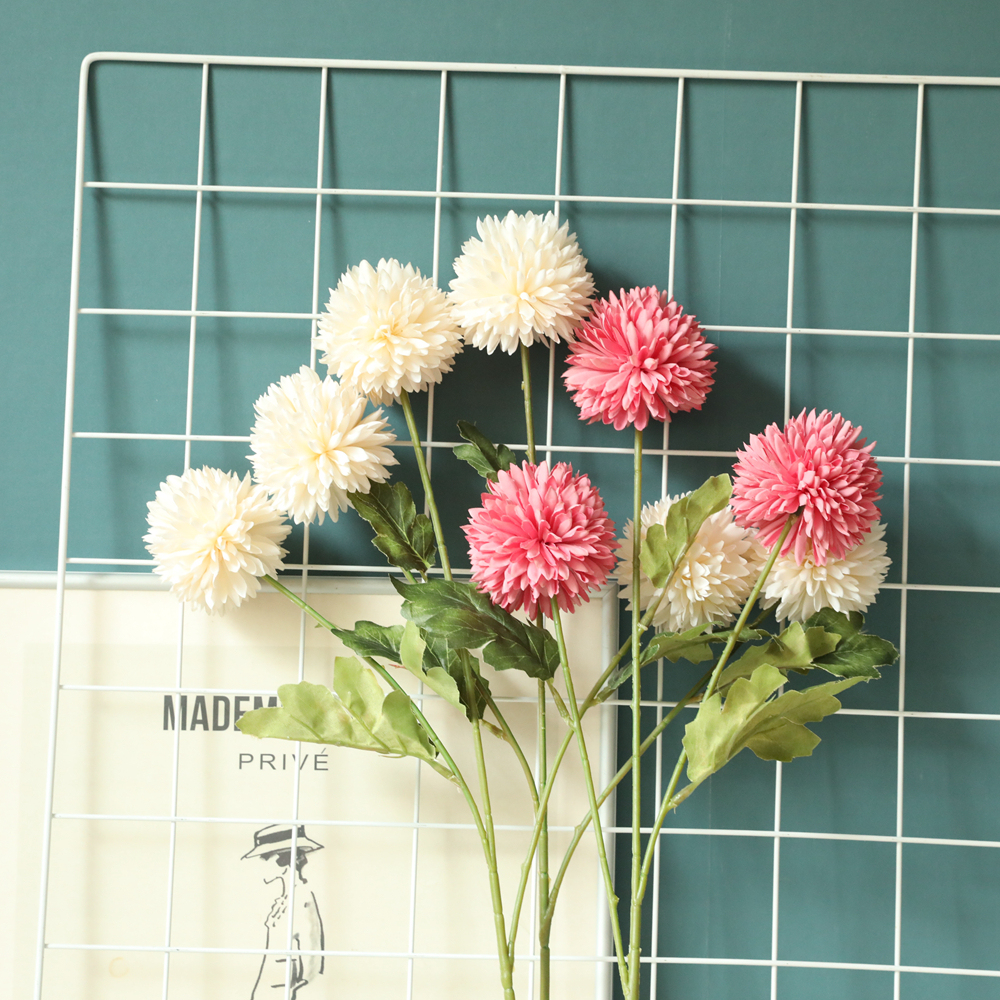 YC1019 Hot Selling Wedding Single Stem 3 Heads Fabric Artificial Ball Chrysanthemum For Wedding Supplies