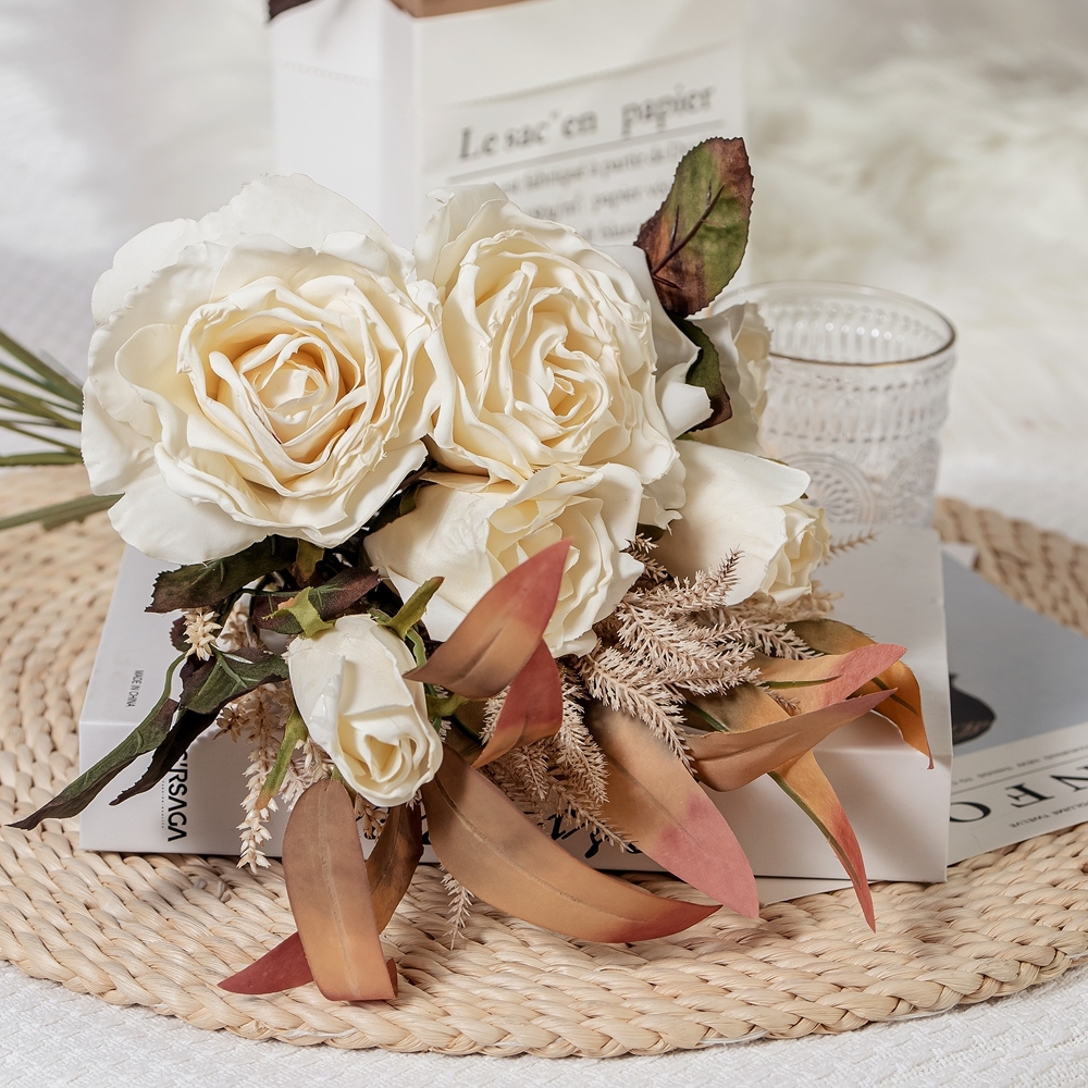 DY1-4375 Factory Direct Sale 2021 Decoration Home Artificial Rose*3 Bundle*7 For Wedding Decoration