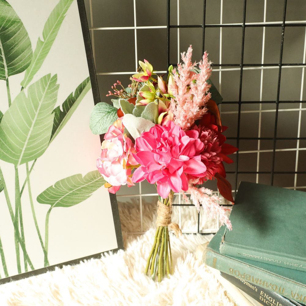 DY1-4043A New DesignBride Bouquet Lamb's Ear/Dahlia/Pampas/Eucalyptus bouquet For Wedding Supplies