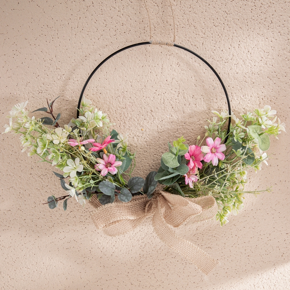 CF01223 Artificial Flower wreath Fabric Pink Chrysanthemum Half Iron Wreath for Wall Decor