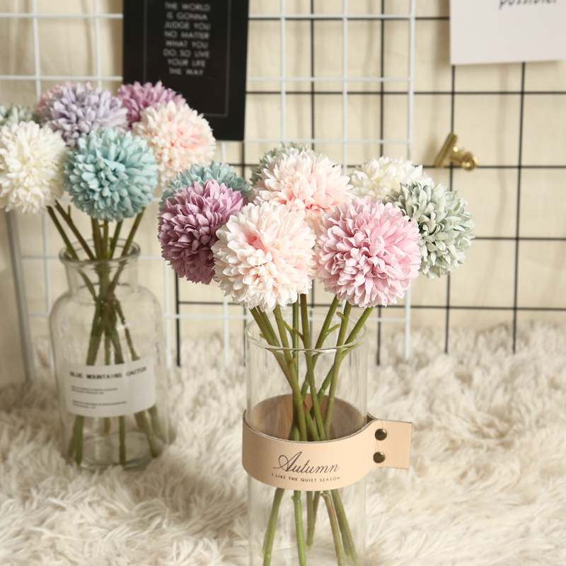 MW15192 Factory Direct Artificial Flower Pompom Flower Small Ball Head Chrysanthemum Single Stem Flower Wall Backdrop