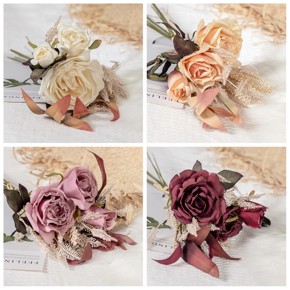 DY1-4375 Factory Direct Sale 2021 Decoration Home Artificial Rose*3 Bundle*7 For Wedding Decoration