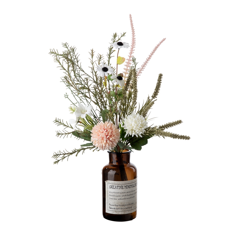 CF01256 Champagne White 2 Dandelions Ball Chrysanthemum with Daisy and Sage Artificial Flowers Bouquet for Home Wedding Decor