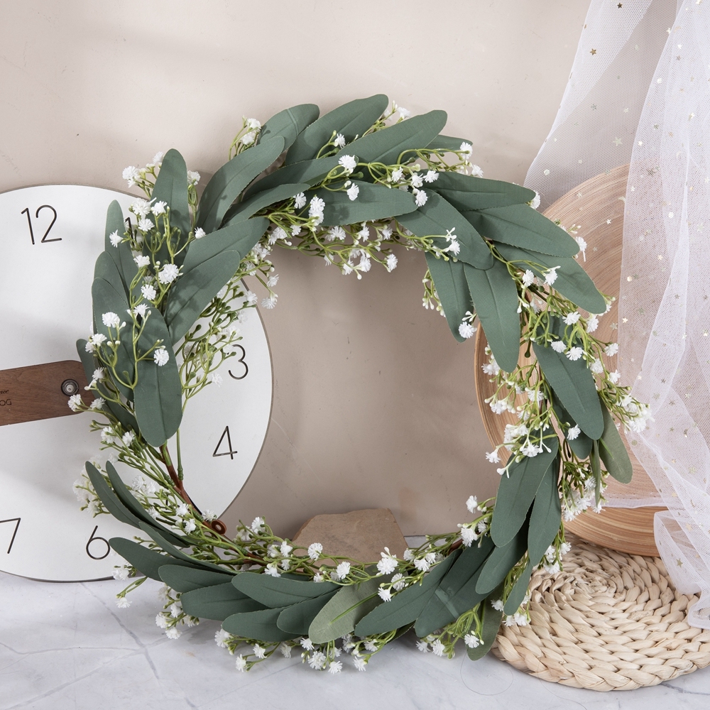 CF01130 New Design Artificial Leafy Gypsophila Flower Wreath for Wedding Home Hotel Decoration