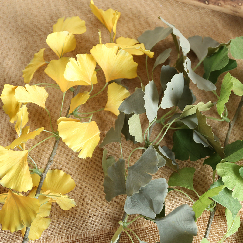 DY1-2575 Factory Direct Sale real touch Artificial Flower Plant Ginkgo Leaf yellow/green leaves for Flower Wall Backdrop