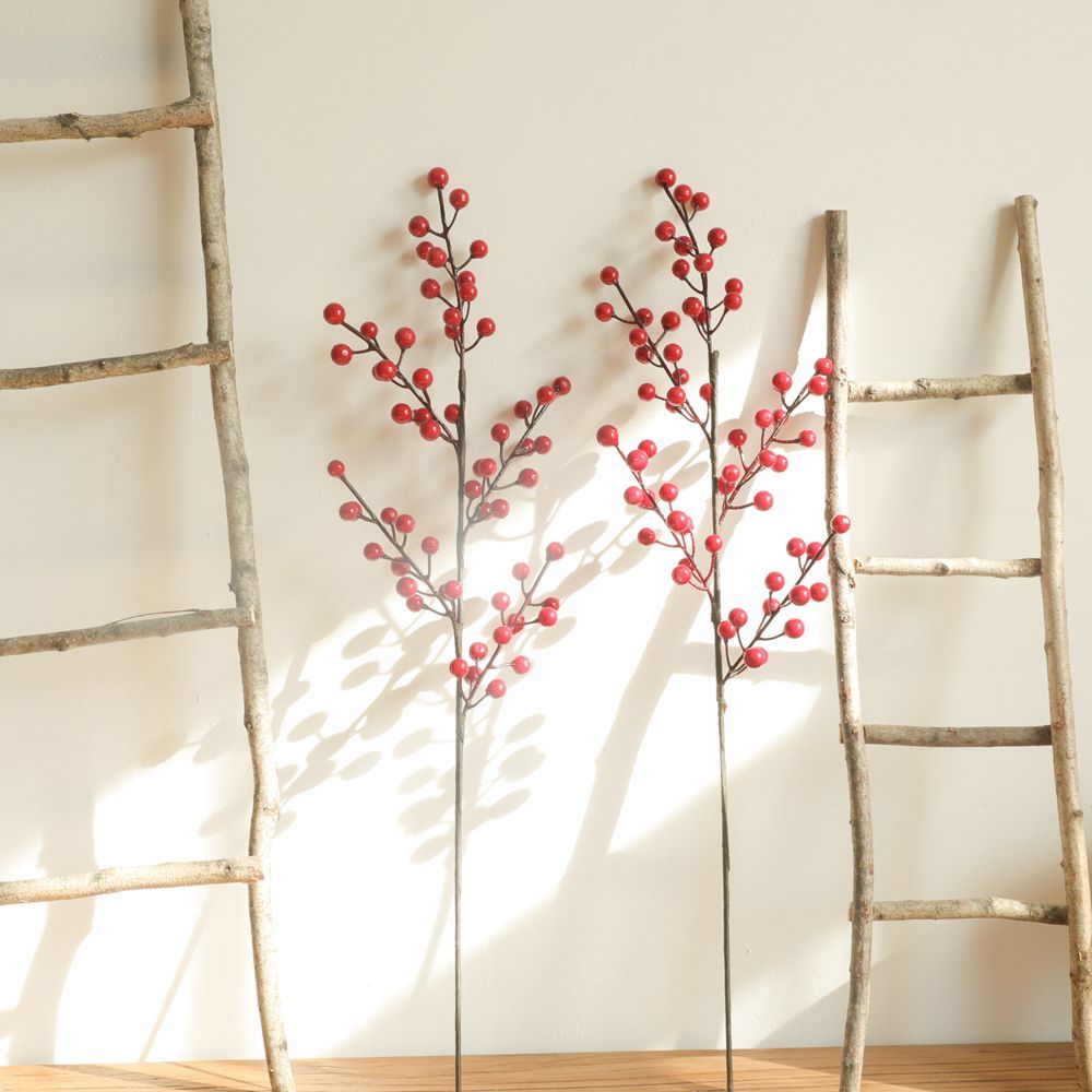 MW36892 Wholesale Artificial Berry Pick H63.5centimeter Christmas Foam Berry Spray Wine Red Berry Picks For Christmas Picks