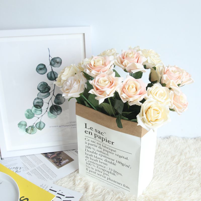 DY1-533 Realistic Artificial Flower Cream Artificial Silk Rose For Decorative Flowers and Plants