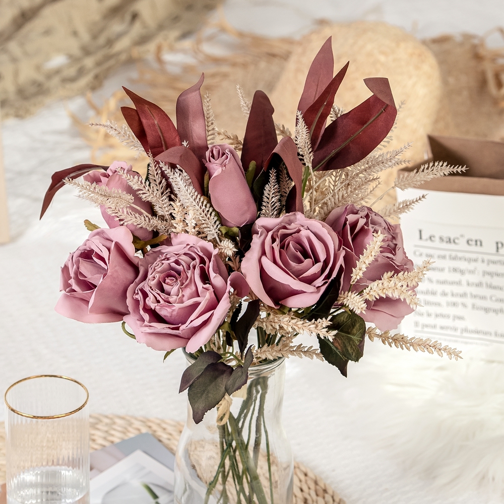 DY1-4375 Factory Direct Sale 2021 Decoration Home Artificial Rose*3 Bundle*7 For Wedding Decoration