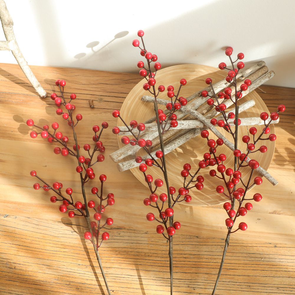 MW36892 Wholesale Artificial Berry Pick H63.5centimeter Christmas Foam Berry Spray Wine Red Berry Picks For Christmas Picks
