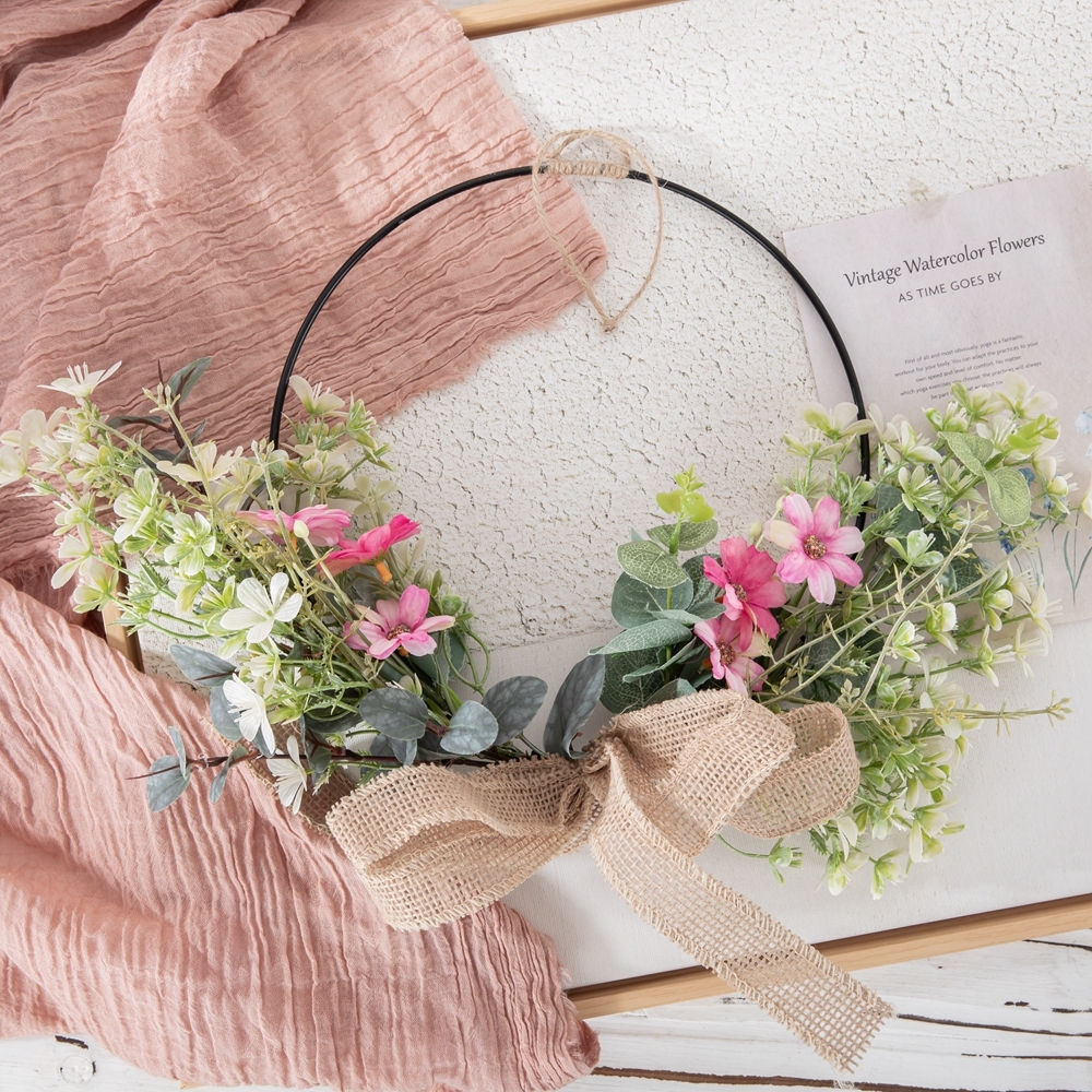 CF01223 Artificial Flower wreath Fabric Pink Chrysanthemum Half Iron Wreath for Wall Decor
