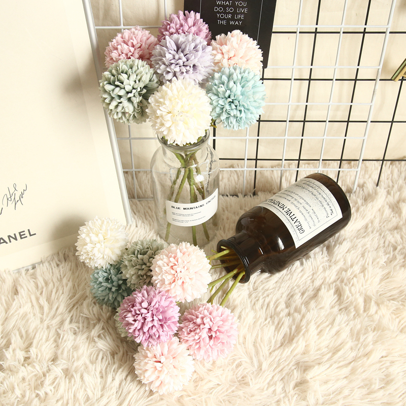 MW15192 Factory Direct Artificial Flower Pompom Flower Small Ball Head Chrysanthemum Single Stem Flower Wall Backdrop