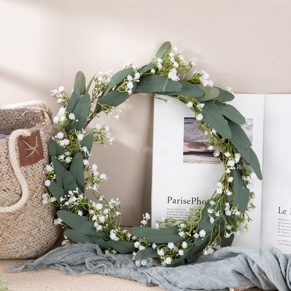 CF01130 New Design Artificial Leafy Gypsophila Flower Wreath for Wedding Home Hotel Decoration