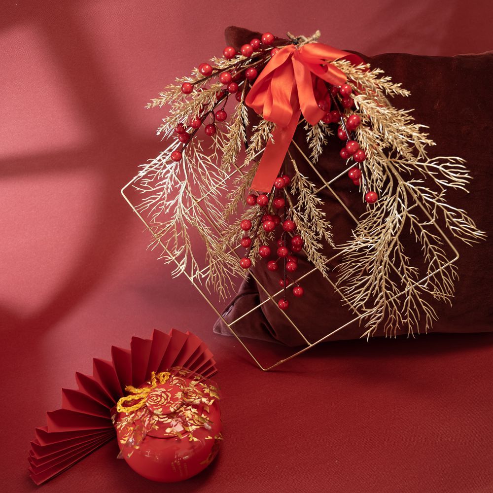 CF01085 Artificial Berry Checkered Wall Hanging New Design Christmas Picks Festive Decorations