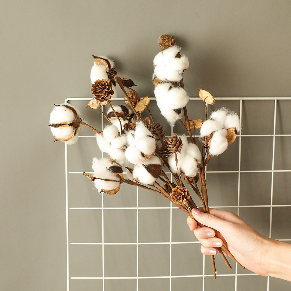 MW61208 Wholesale 4heads Artificial Flower Natural Cotton Branch Flower for Bridal Bouquet