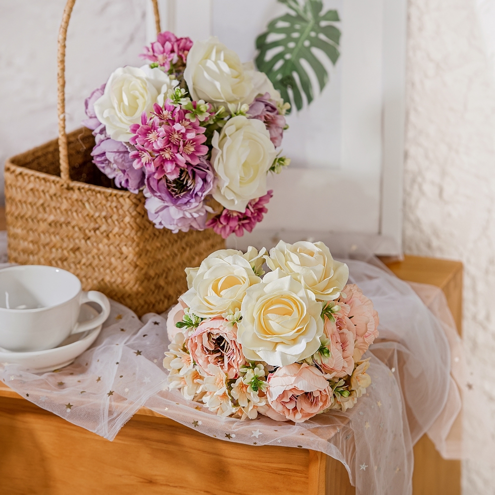 MW83111 China Direct Sale Artificial Flower Bouquet Artificial Rose Lotus Hydrangea For Christmas Picks