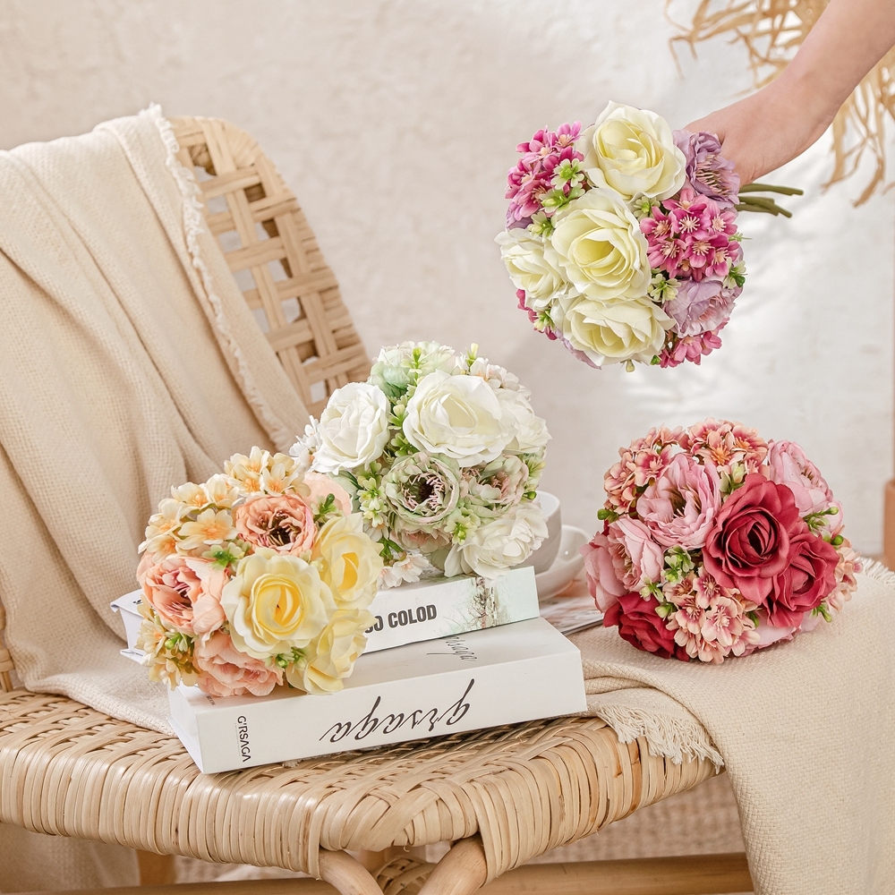 MW83111 China Direct Sale Artificial Flower Bouquet Artificial Rose Lotus Hydrangea For Christmas Picks