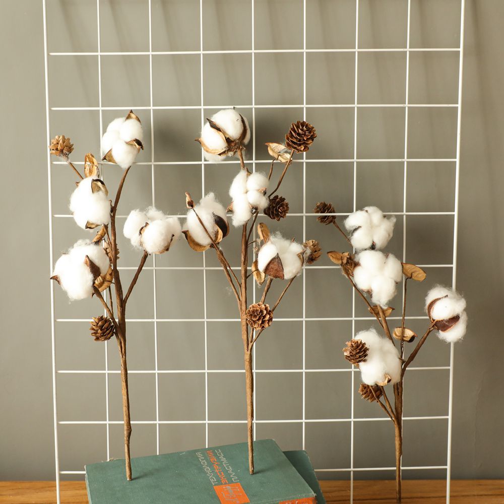 MW61208 Wholesale 4heads Artificial Flower Natural Cotton Branch Flower for Bridal Bouquet