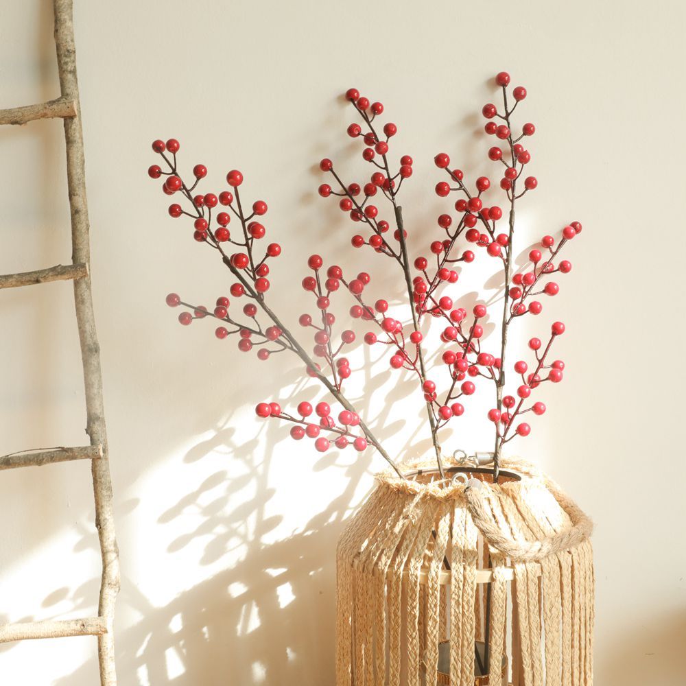 MW36892 Wholesale Artificial Berry Pick H63.5centimeter Christmas Foam Berry Spray Wine Red Berry Picks For Christmas Picks