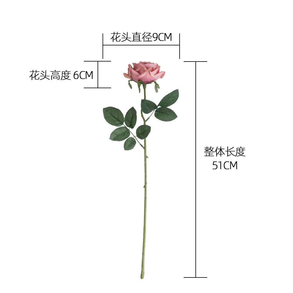 YC1014 Realistic Artificial Flower One Head H:51cm Rose Single Stem For Silk Flowers