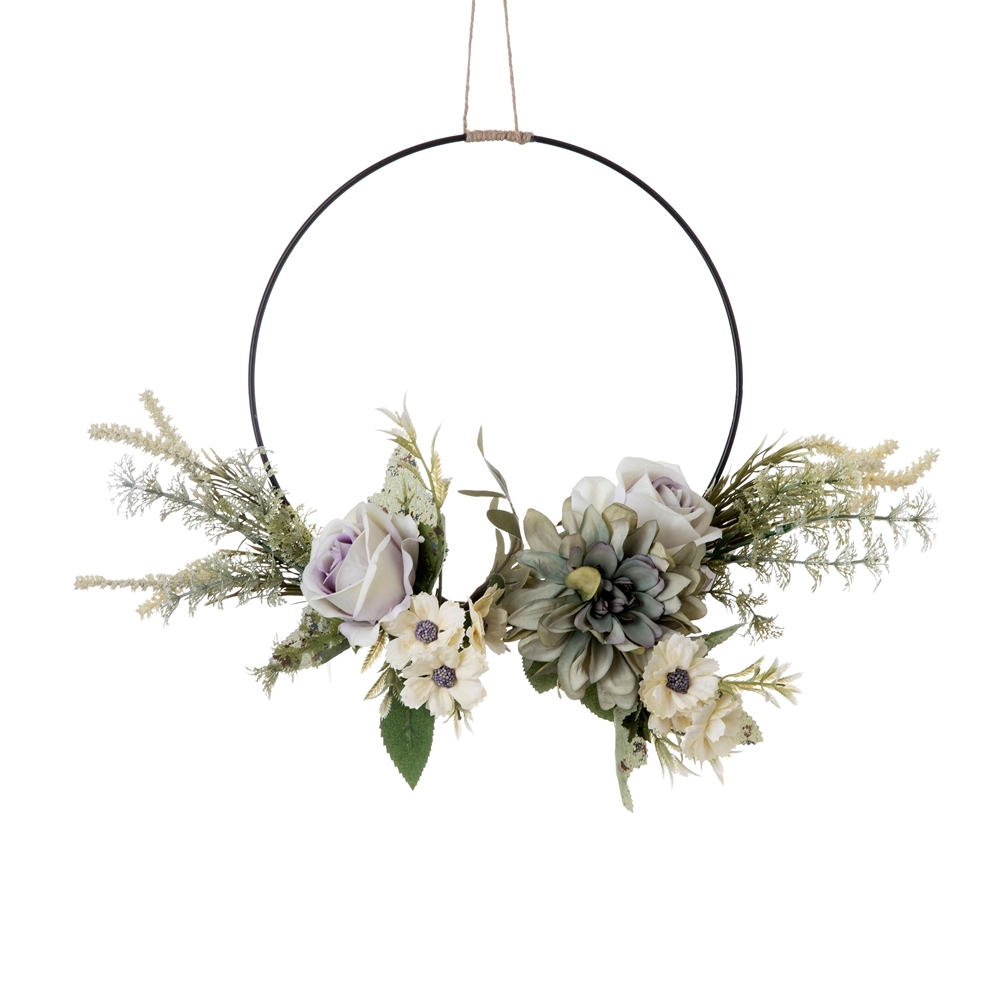 CF01206 Spring Wholesale Metal Hoop Wreath Fabric SIlk 38cm Artificial Rose Daisy Flower wreath for Wall Decor Wedding Backdrop
