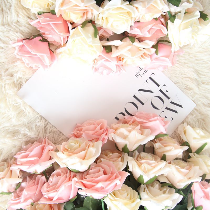 DY1-533 Realistic Artificial Flower Cream Artificial Silk Rose For Decorative Flowers and Plants
