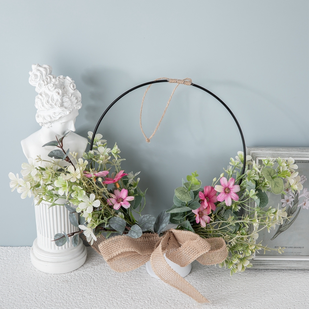 CF01223 Artificial Flower wreath Fabric Pink Chrysanthemum Half Iron Wreath for Wall Decor