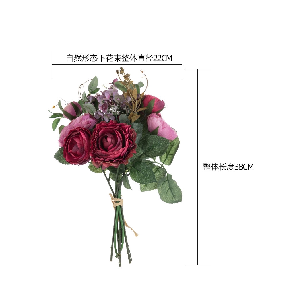 GF16384 Popular silk Ranunculus Hydrangea White Green flower Bridal for Decorative Flower