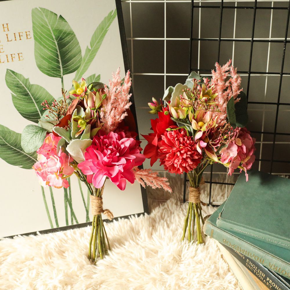 DY1-4043A New DesignBride Bouquet Lamb's Ear/Dahlia/Pampas/Eucalyptus bouquet For Wedding Supplies
