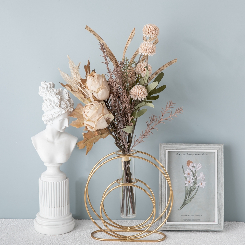 CF01219 New Design Artificial Fabric Flower Bouquet Dry Burned Rose Bunch for Party Wedding Home Decoration