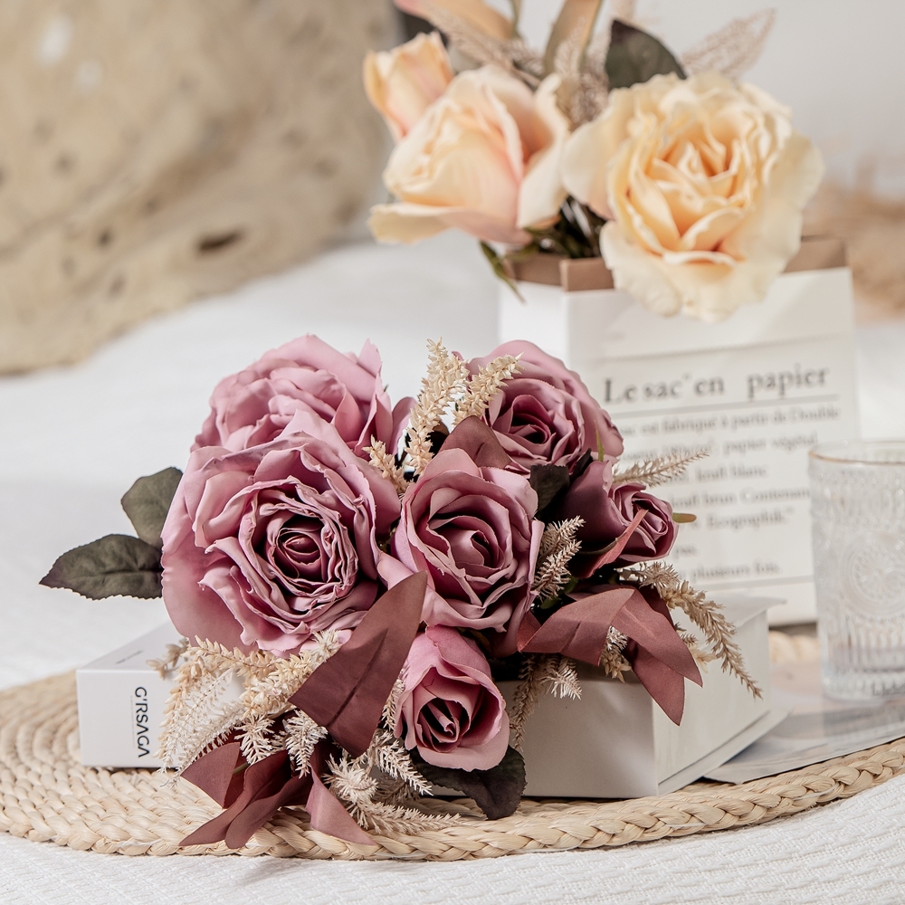 DY1-4375 Factory Direct Sale 2021 Decoration Home Artificial Rose*3 Bundle*7 For Wedding Decoration