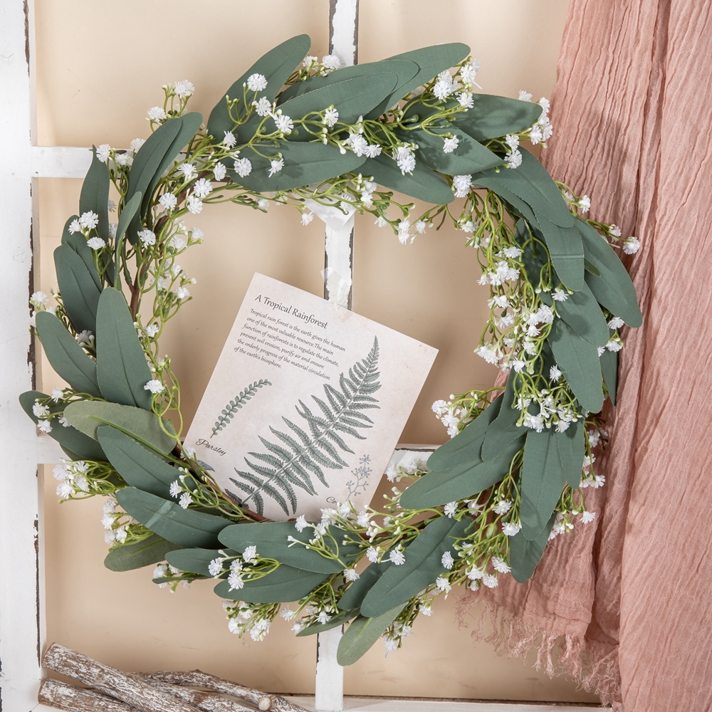 CF01130 New Design Artificial Leafy Gypsophila Flower Wreath for Wedding Home Hotel Decoration