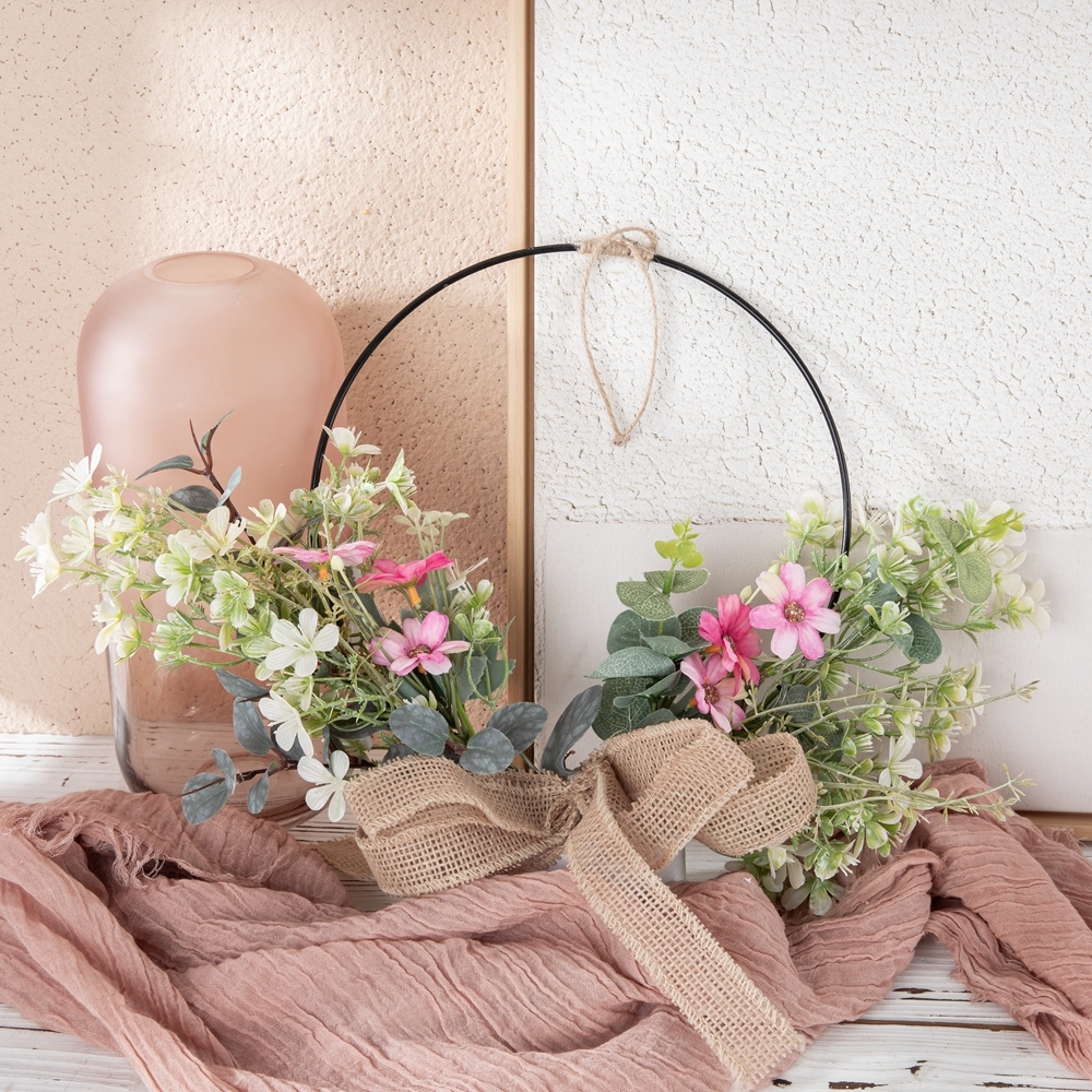 CF01223 Artificial Flower wreath Fabric Pink Chrysanthemum Half Iron Wreath for Wall Decor