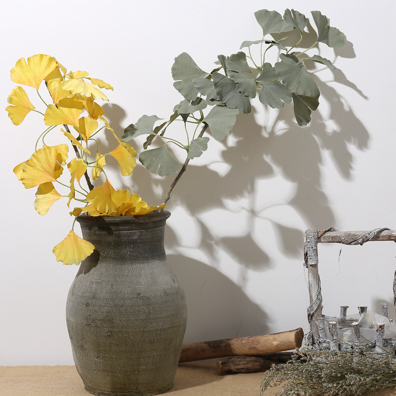 DY1-2575 Factory Direct Sale real touch Artificial Flower Plant Ginkgo Leaf yellow/green leaves for Flower Wall Backdrop