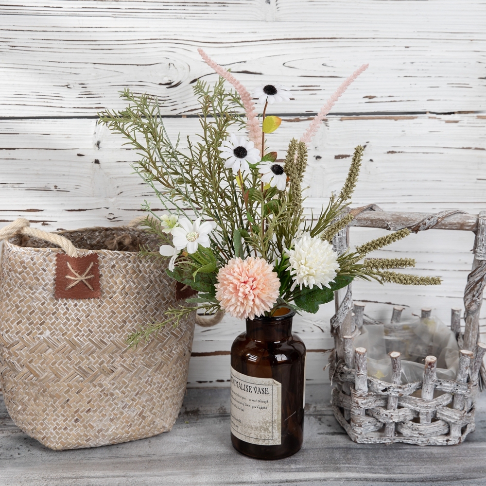 CF01256 Champagne White 2 Dandelions Ball Chrysanthemum with Daisy and Sage Artificial Flowers Bouquet for Home Wedding Decor